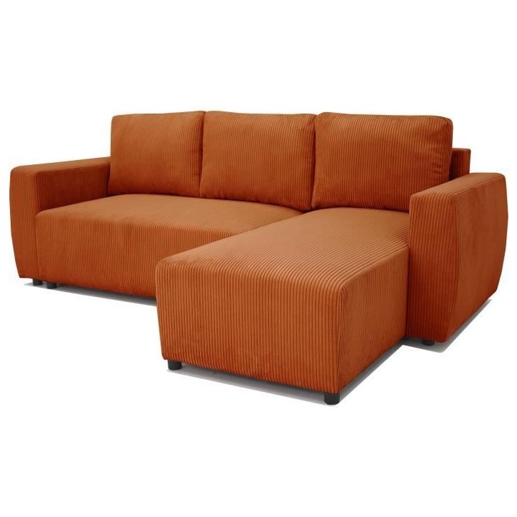 Canapé d'angle convertible 3 a 4 places PHARELL - Tissu velours cotelé terracotta - Réversible - L 224 x P 155 x H 85 cm