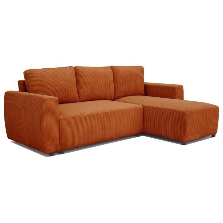 Canapé d'angle convertible 3 a 4 places PHARELL - Tissu velours cotelé terracotta - Réversible - L 224 x P 155 x H 85 cm