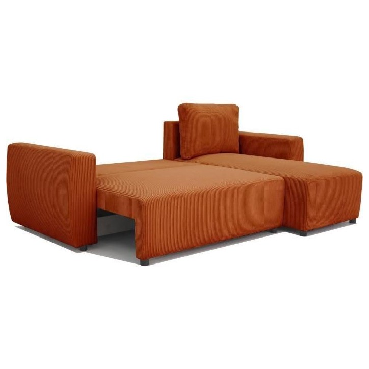 Canapé d'angle convertible 3 a 4 places PHARELL - Tissu velours cotelé terracotta - Réversible - L 224 x P 155 x H 85 cm