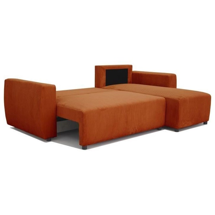 Canapé d'angle convertible 3 a 4 places PHARELL - Tissu velours cotelé terracotta - Réversible - L 224 x P 155 x H 85 cm