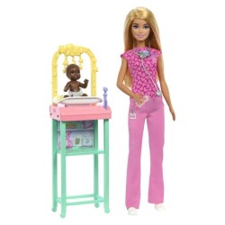 Barbie-Coffret Barbie Pédiatre-Poupée Blonde Et Poupée Bébé - 3 a