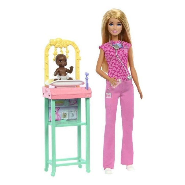 Barbie-Coffret Barbie Pédiatre-Poupée Blonde Et Poupée Bébé - 3 ans+- JCR72 Barbie-Coffret Barbie Pédiatre-Poupée Blonde Et Poupée Bébé - 3 ans+- JCR72