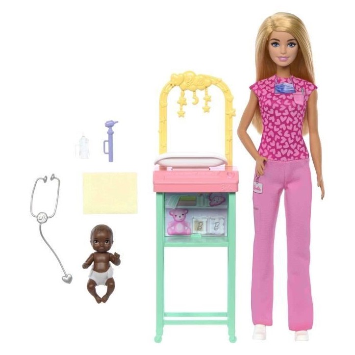 Barbie-Coffret Barbie Pédiatre-Poupée Blonde Et Poupée Bébé - 3 ans+- JCR72 Barbie-Coffret Barbie Pédiatre-Poupée Blonde Et Poupée Bébé - 3 ans+- JCR72