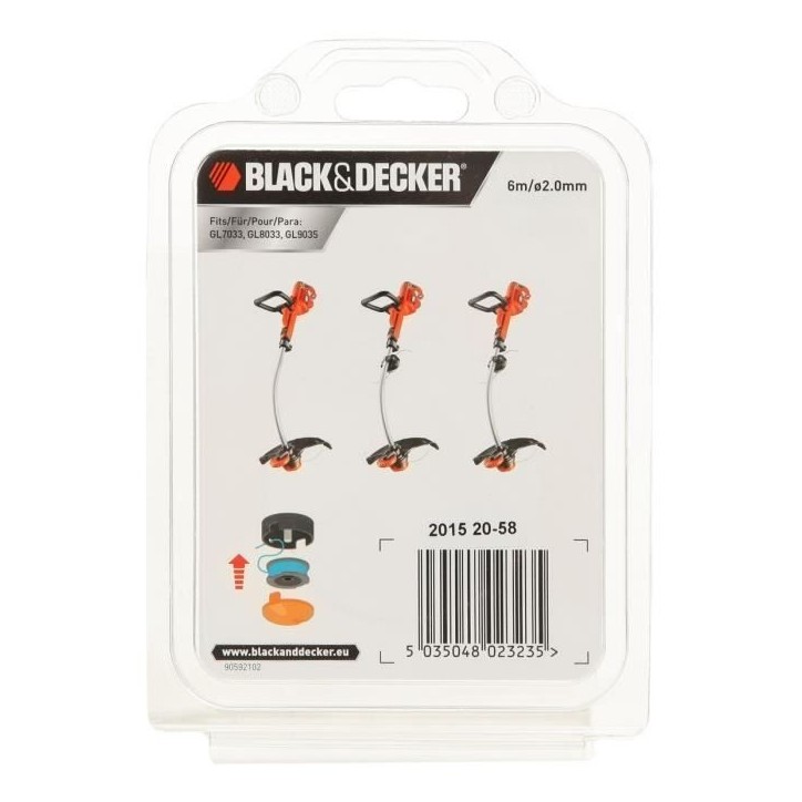 Bobine Reflex 6m fil 2mm - BLACK + DECKER - GL7033 GL8033 GL9035 - Noir