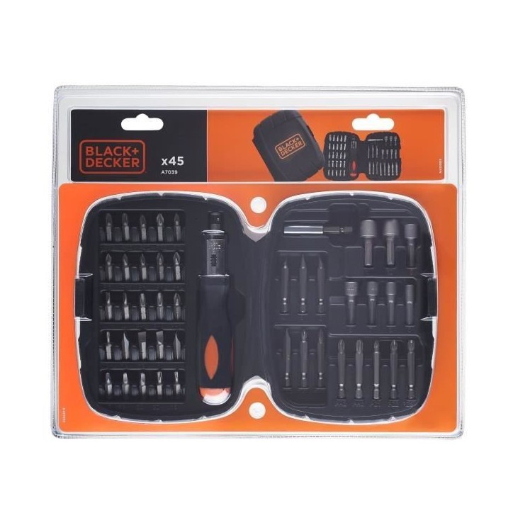 Kit tournevis et embouts a cliquet - BLACK+DECKER - A7039-XJ - 45 pieces Kit tournevis et embouts a cliquet - BLACK+DECKER - A7039-XJ - 45 pieces