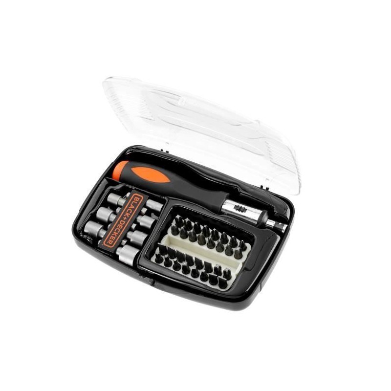 Kit de tournevis a cliquet - BLACK+DECKER - A7062-XJ - avec 39 accesso Kit de tournevis a cliquet - BLACK+DECKER - A7062-XJ - avec 39 accesso