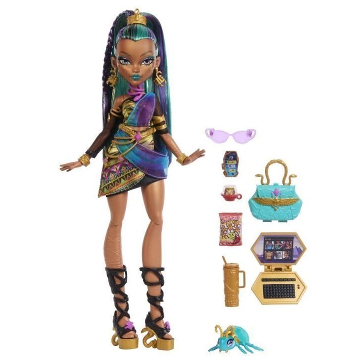 Monster High - Poupée Nefera De Nile - Avec Lavish et 7 accessoires - Monster High - JDR48 Monster High - Poupée Nefera De Nile - Avec Lavish et 7 accessoires - Monster High - JDR48
