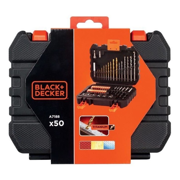 Coffret perçage vissage - BLACK+DECKER - A7188-XJ - 50 accessoires - forets, embouts, douilles Coffret perçage vissage - BLACK+DECKER - A7188-XJ - 50 accessoires - forets, embouts, douilles