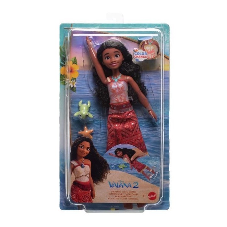 Disney - Poupée Vaiana Nageuse - Vaiana 2 - Corsage qui change de couleur - Disney Moana - JFF09