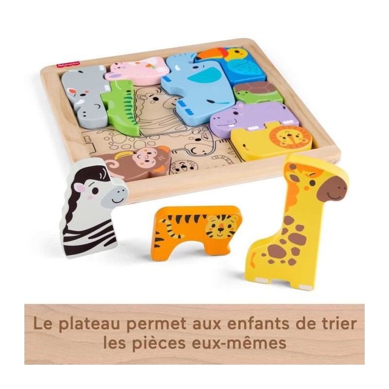 Fisher-Price - Puzzle Animaux en Bois - Tri de formes avec 13 pieces
