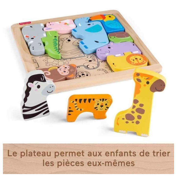 Fisher-Price - Puzzle Animaux en Bois - Tri de formes avec 13 pieces - Fisher-Price - JFG10