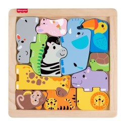 Fisher-Price - Puzzle Animaux en Bois - Tri de formes avec 13 pieces
