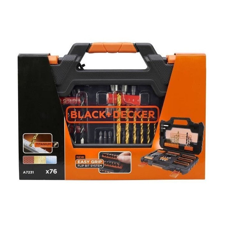 Coffret perçage vissage - BLACK+DECKER - A7231-XJ - 76 Accessoires - forets, douilles, embouts Coffret perçage vissage - BLACK+DECKER - A7231-XJ - 76 Accessoires - forets, douilles, embouts