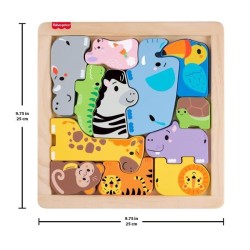 Fisher-Price - Puzzle Animaux en Bois - Tri de formes avec 13 pieces