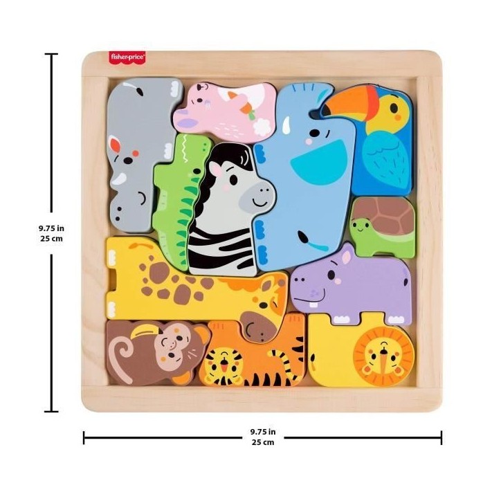 Fisher-Price - Puzzle Animaux en Bois - Tri de formes avec 13 pieces - Fisher-Price - JFG10