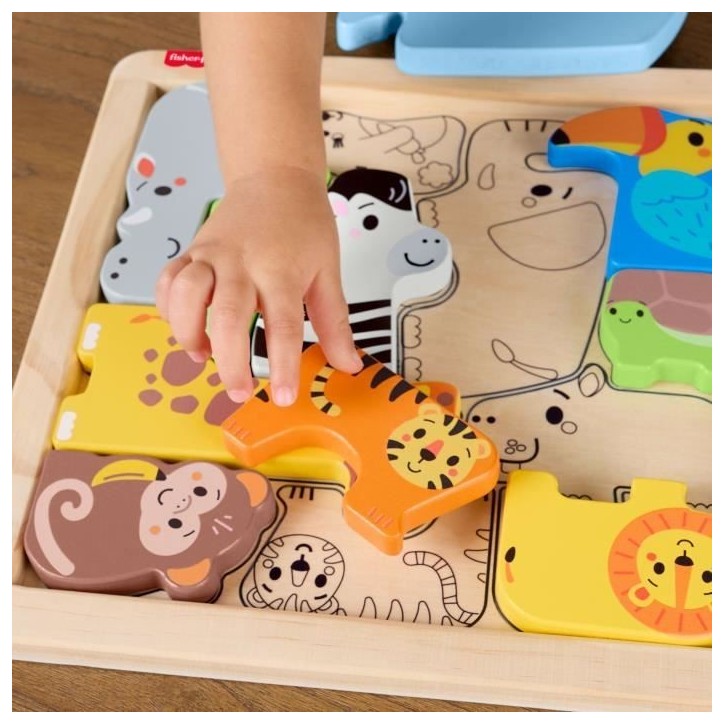Fisher-Price - Puzzle Animaux en Bois - Tri de formes avec 13 pieces - Fisher-Price - JFG10