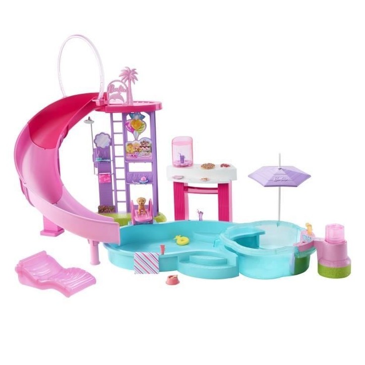 Barbie - Coffret Piscine de Reve - Toboggan et jacuzzi - Plus de 20 accessoires - Barbie - JFP01 Barbie - Coffret Piscine de Reve - Toboggan et jacuzzi - Plus de 20 accessoires - Barbie - JFP01