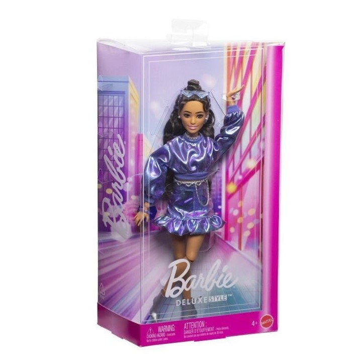 Barbie - Poupée Deluxe Style - Haut et jupe bleu métallisé - Brune - Barbie - JFP42 Barbie - Poupée Deluxe Style - Haut et jupe bleu métallisé - Brune - Barbie - JFP42