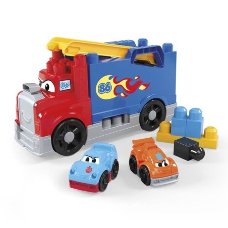 MEGA BLOKS - Camion Course et Construction - Coffret avec 19 pieces -