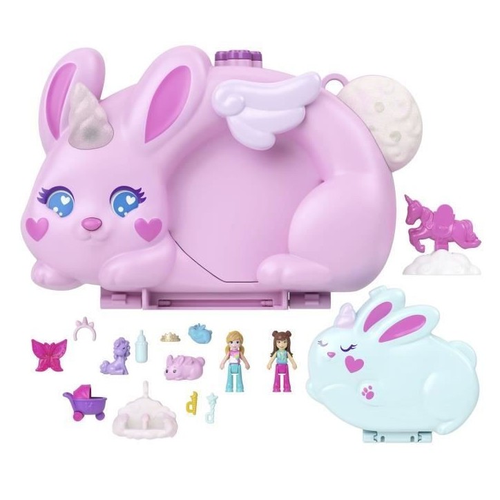 Polly Pocket - Coffret 2 en 1 Lapin - Avec 2 figurines et 12 accessoires - Polly Pocket - JFT88 Polly Pocket - Coffret 2 en 1 Lapin - Avec 2 figurines et 12 accessoires - Polly Pocket - JFT88