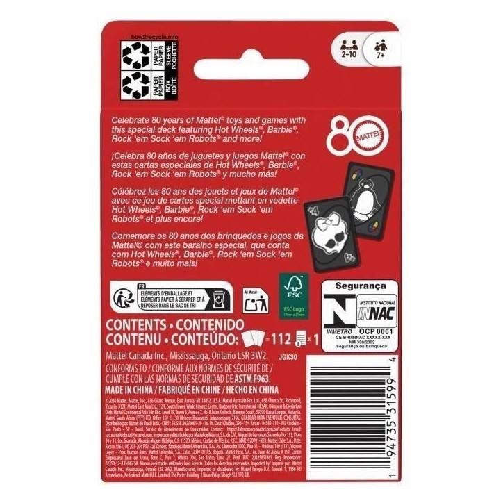 UNO - Jeu de cartes Rouge Rubis - 80eme anniversaire de Mattel - Pour toute la famille - UNO - JGK30 UNO - Jeu de cartes Rouge Rubis - 80eme anniversaire de Mattel - Pour toute la famille - UNO - JGK30