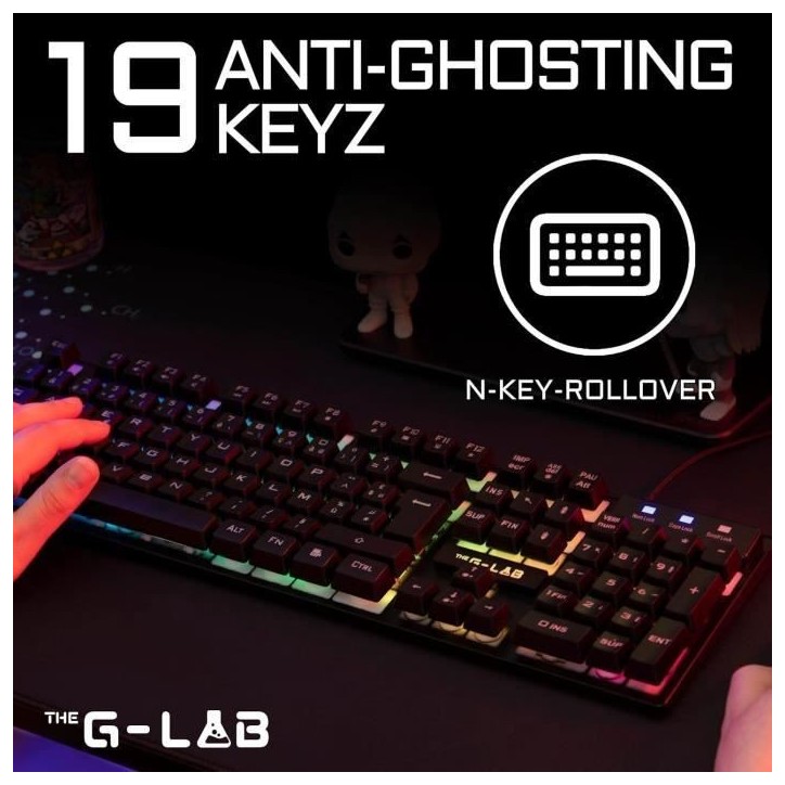 Clavier Gaming - Membrane RGB - THE G-LAB - KEYZ-CAESIUM/FR - FR Layout - 12 raccourcis - 19 touches anti ghosting