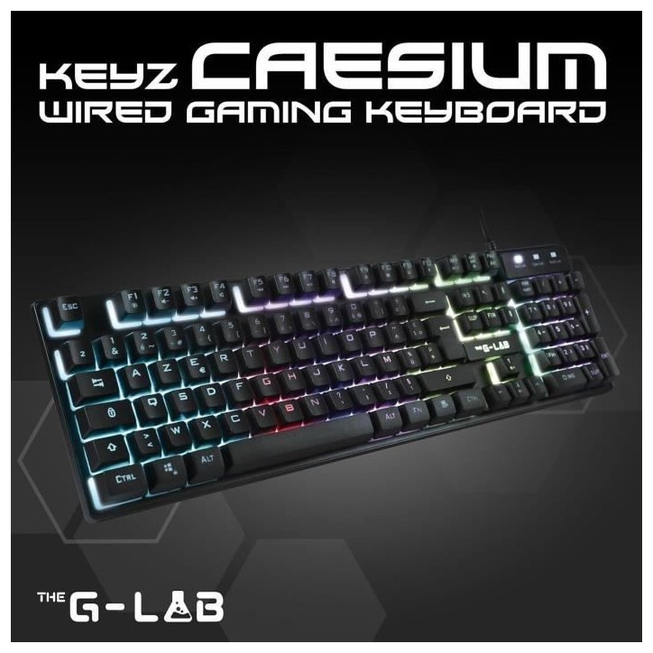 Clavier Gaming - Membrane RGB - THE G-LAB - KEYZ-CAESIUM/FR - FR Layout - 12 raccourcis - 19 touches anti ghosting