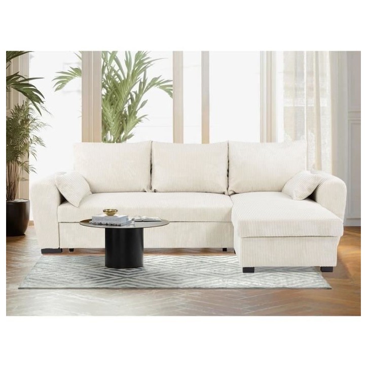 Canapé d'angle convertible réversible - 3 places - MAX - Tissu Lincoln Beige - Coffre - 240 x 143 x 85 cm - CONFORTEAM Canapé d'angle convertible réversible - 3 places - MAX - Tissu Lincoln Beige - Coffre - 240 x 143 x 85 cm - CONFORTEAM
