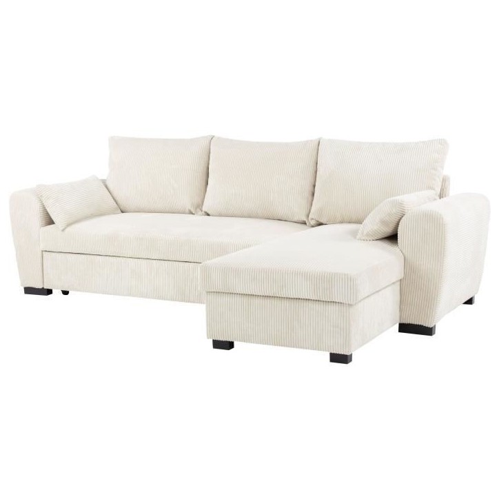 Canapé d'angle convertible réversible - 3 places - MAX - Tissu Lincoln Beige - Coffre - 240 x 143 x 85 cm - CONFORTEAM Canapé d'angle convertible réversible - 3 places - MAX - Tissu Lincoln Beige - Coffre - 240 x 143 x 85 cm - CONFORTEAM