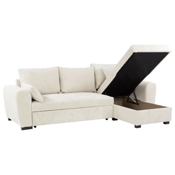 Canapé d'angle convertible réversible - 3 places - MAX - Tissu Lincoln Beige - Coffre - 240 x 143 x 85 cm - CONFORTEAM Canapé d'angle convertible réversible - 3 places - MAX - Tissu Lincoln Beige - Coffre - 240 x 143 x 85 cm - CONFORTEAM