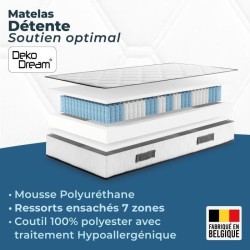 Matelas 140 x 190 cm - Hauteur 27 cm - 580 ressorts ensachés - 7 zone