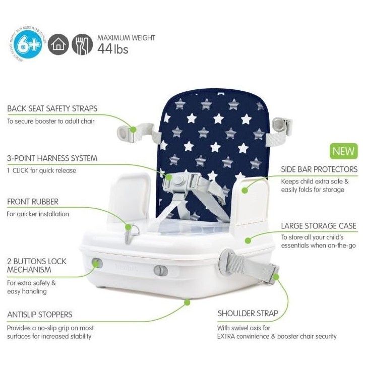 Réhausseur bébé pour table a manger - BENBAT - Portable et lavable - Facile a plier - Harnais de sécurité réglable - Marin Réhausseur bébé pour table a manger - BENBAT - Portable et lavable - Facile a plier - Harnais de sécurité réglable - Marin