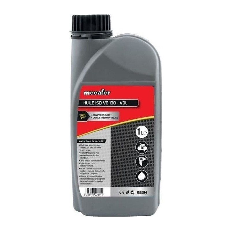 Huile pour compresseur MECAFER - 1L - Huile minérale - ISO VG100 - Lu Huile pour compresseur MECAFER - 1L - Huile minérale - ISO VG100 - Lu