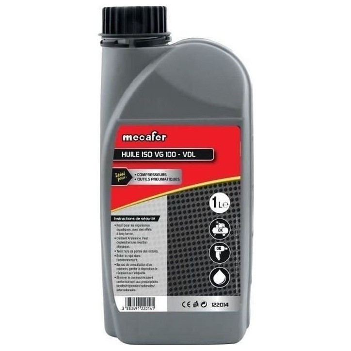 Huile pour compresseur MECAFER - 1L - Huile minérale - ISO VG100 - Lubrifier Huile pour compresseur MECAFER - 1L - Huile minérale - ISO VG100 - Lubrifier