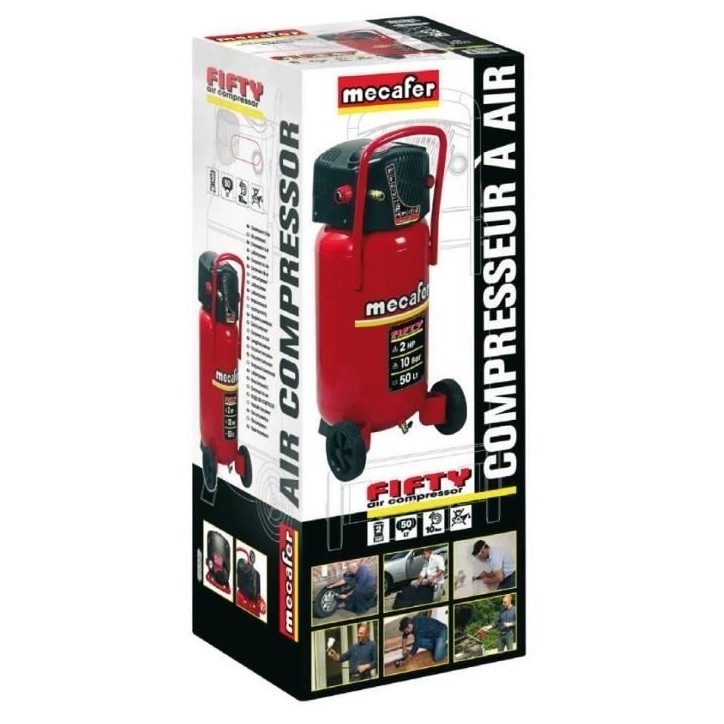 Compresseur d'air vertical MECAFER FIFTY - 50L - 1500W - 10 bars - 2 CV sans huile