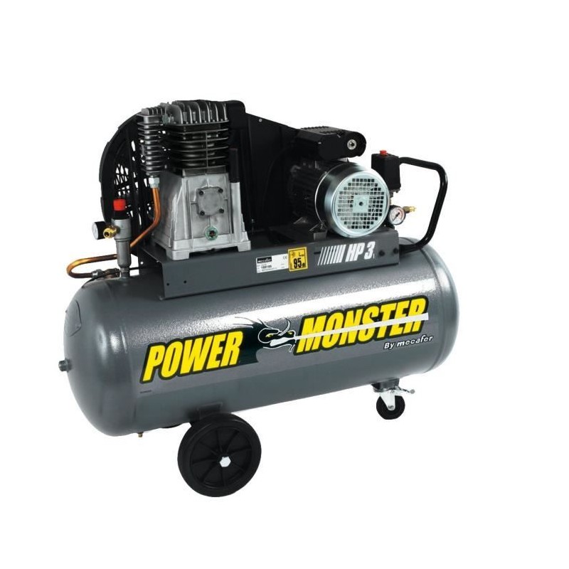 MECAFER Compresseur 100 L 3HP Bicylindre courroie 10 bars Semi Pro Pow