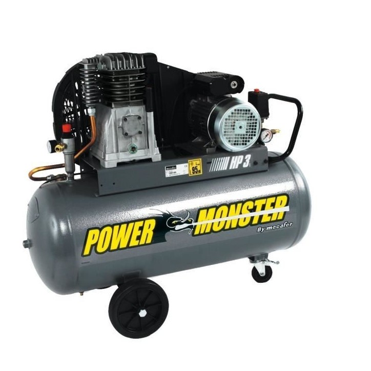 MECAFER Compresseur 100 L 3HP Bicylindre courroie 10 bars Semi Pro PowerMonster MECAFER Compresseur 100 L 3HP Bicylindre courroie 10 bars Semi Pro PowerMonster