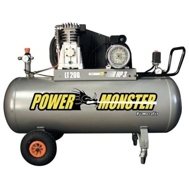 Compresseur - MECAFER - 200 L - 3HP - Bicylindre courroie - 10 bars - Semi Pro PowerMonster Compresseur - MECAFER - 200 L - 3HP - Bicylindre courroie - 10 bars - Semi Pro PowerMonster