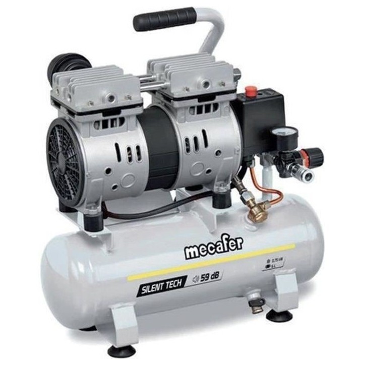 Compresseur silencieux - MECAFER - 425513 - 6L - 0,5HP - Gris Compresseur silencieux - MECAFER - 425513 - 6L - 0,5HP - Gris