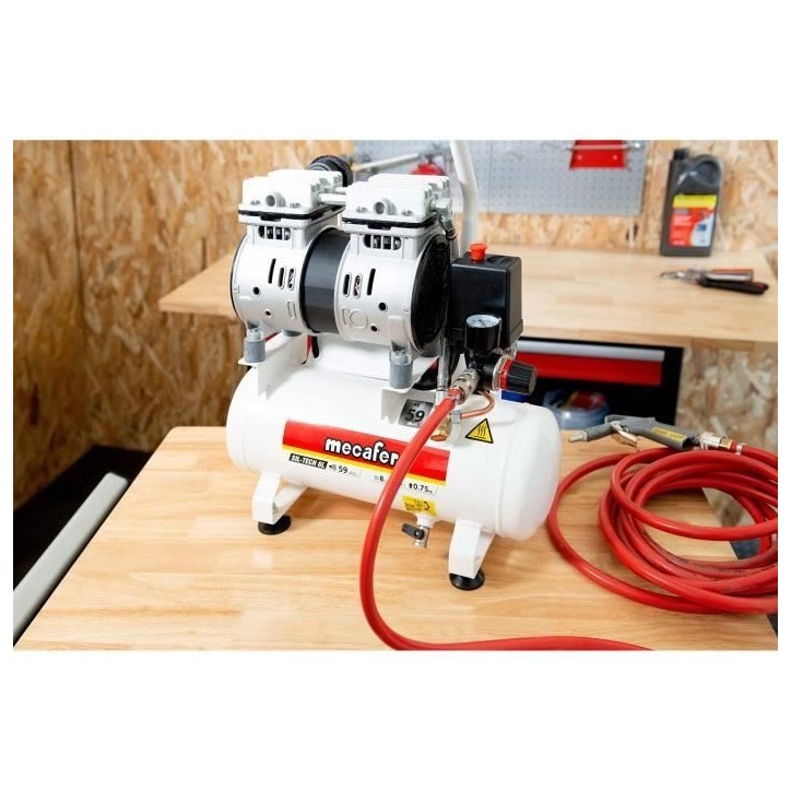 Compresseur silencieux - MECAFER - 425513 - 6L - 0,5HP - Gris Compresseur silencieux - MECAFER - 425513 - 6L - 0,5HP - Gris