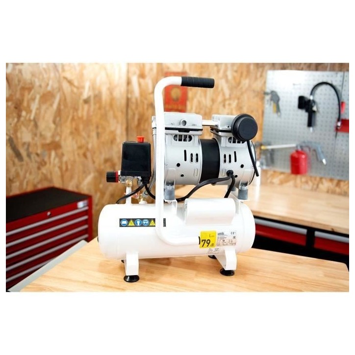 Compresseur silencieux - MECAFER - 425513 - 6L - 0,5HP - Gris Compresseur silencieux - MECAFER - 425513 - 6L - 0,5HP - Gris