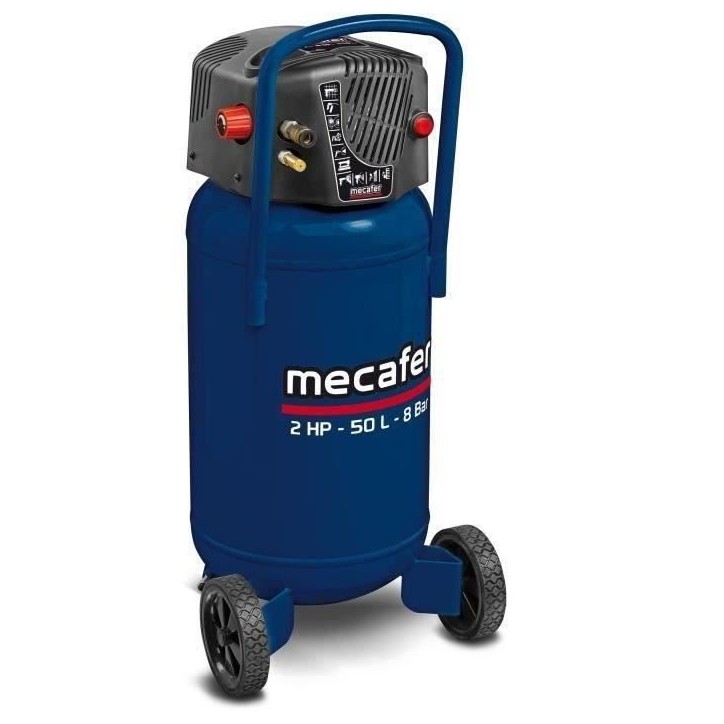 Compresseur vertical - MECAFER - 425790 - 50 L - Bleu coaxial - Sans huile Compresseur vertical - MECAFER - 425790 - 50 L - Bleu coaxial - Sans huile