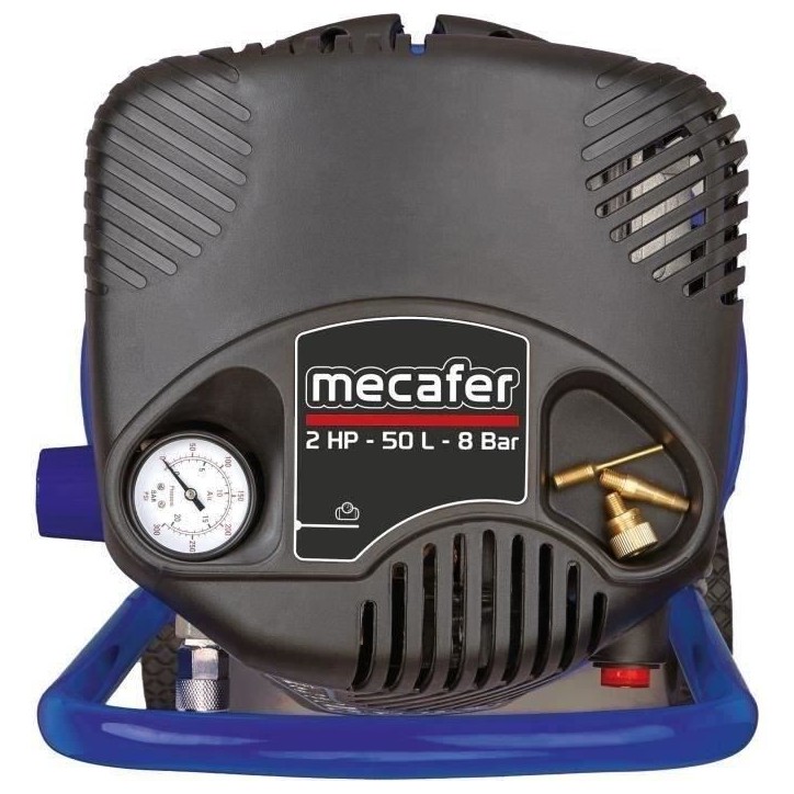 Compresseur vertical - MECAFER - 425790 - 50 L - Bleu coaxial - Sans huile Compresseur vertical - MECAFER - 425790 - 50 L - Bleu coaxial - Sans huile