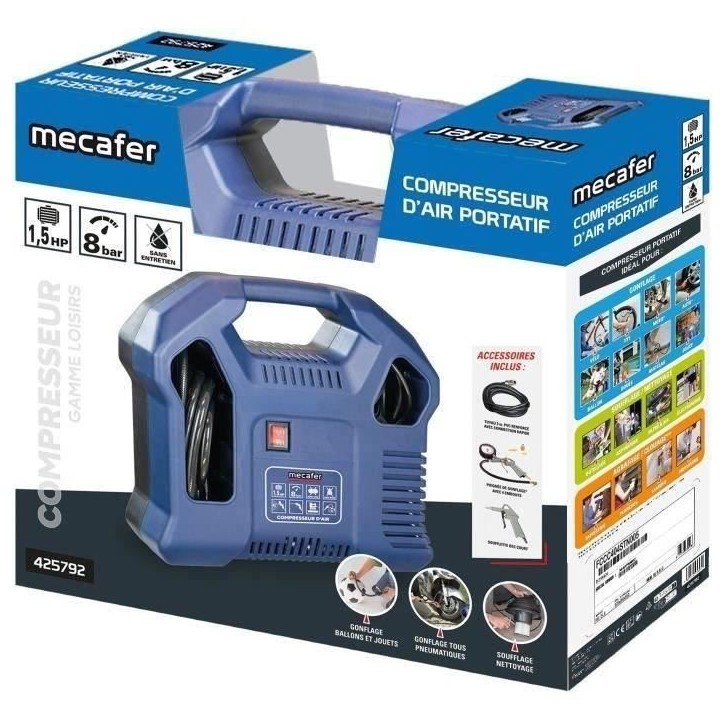Compresseur sans cuve - MECAFER - 425792 - Bleu - 1,5 HP - 8 bars