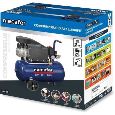 Compresseur - MECAFER - 425793 - Bleu - 24 L - 2HP - 8 bar