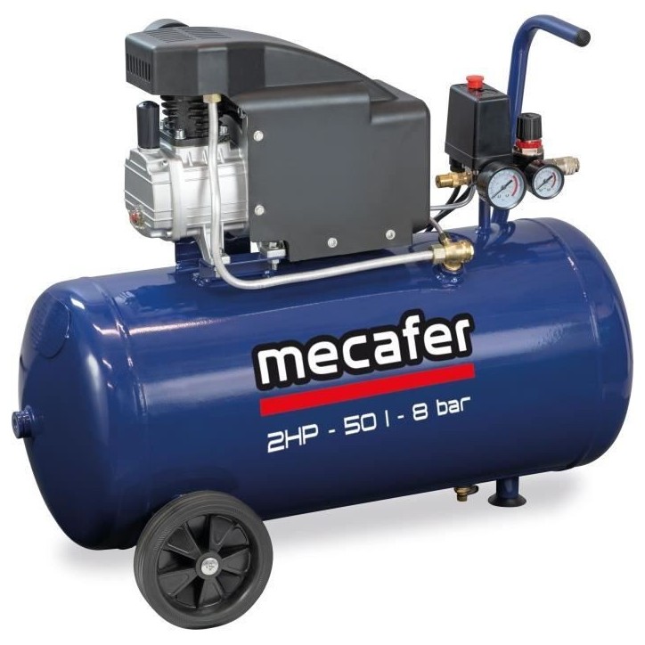 Compresseur - MECAFER - 425794 - Bleu - 50 L - 2 HP - 8 Bar