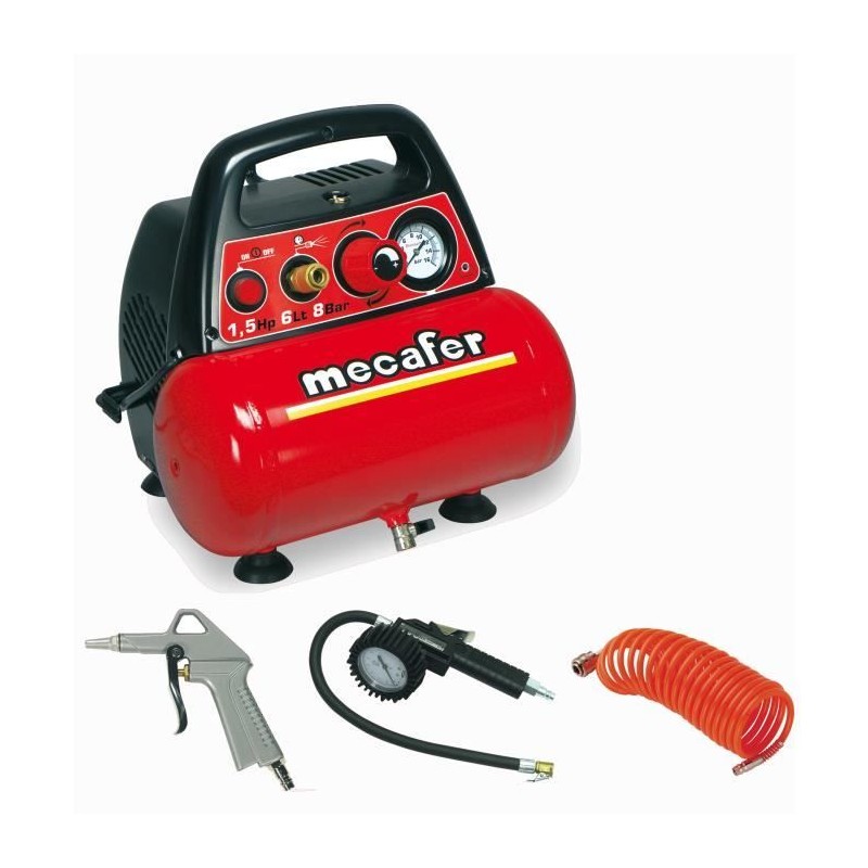 MECAFER Compresseur d'air NEW VENTO 6 L 1,5 CV 8 bar - Avec 3 accessoi MECAFER Compresseur d'air NEW VENTO 6 L 1,5 CV 8 bar - Avec 3 accessoi