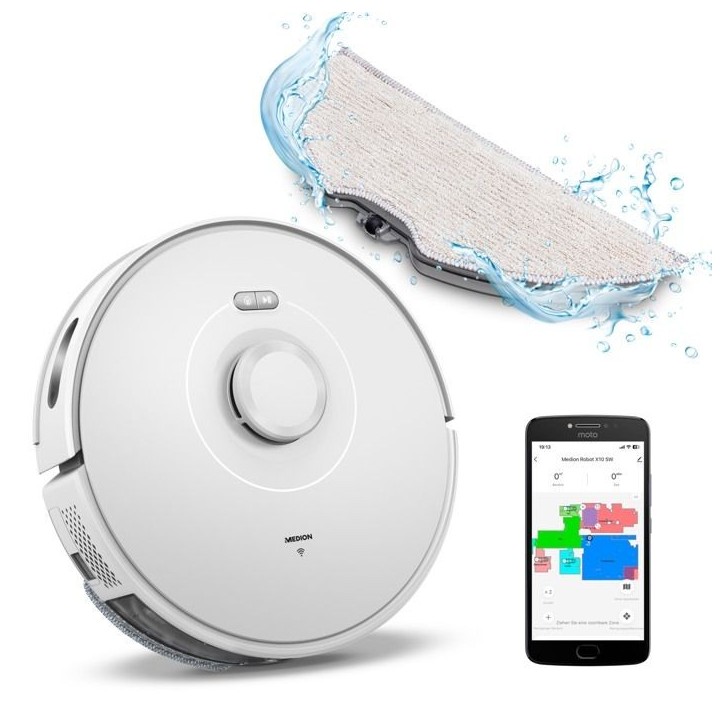 Aspirateur laveur robot X10 SW MEDION MD11782 - 120 min - 2700 Pa - 400 ml - Blanc Aspirateur laveur robot X10 SW MEDION MD11782 - 120 min - 2700 Pa - 400 ml - Blanc