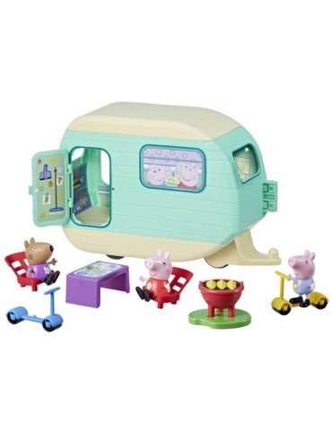 Peppa Pig, La caravane de Peppa avec 3 figurines et 6 accessoires, jouets préscolaires pour filles et garçons, a partir de 3