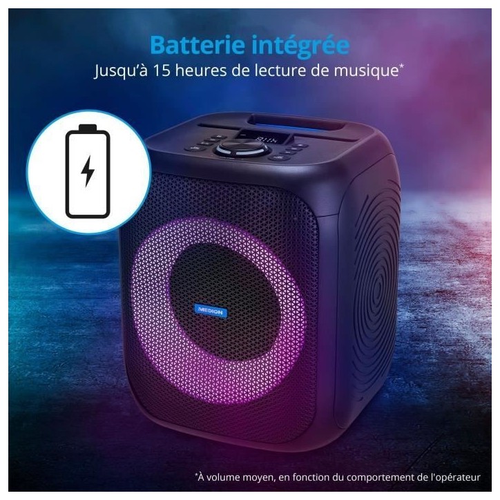 Enceinte - MEDION - Compact - 50W RMS - Anneau LED multicolore Enceinte - MEDION - Compact - 50W RMS - Anneau LED multicolore